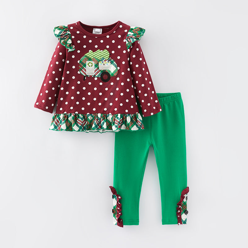 （In Stock L15-2-3）Girls Christmas Applique Outfit Set