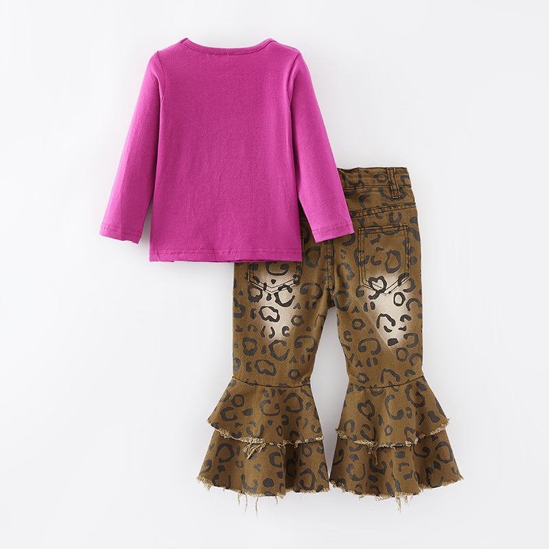 （In Stock G19-1-3）Girls Fall Leopard Print Denim Set