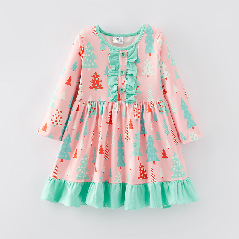 （In Stock E35-3-3）Girls Christmas Print Dress