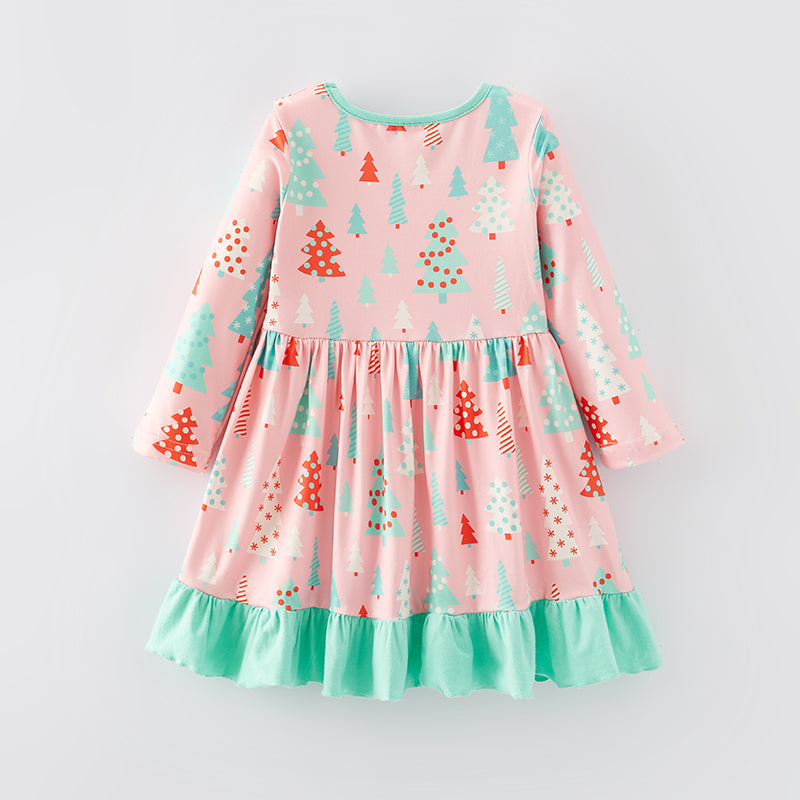 （In Stock E35-3-3）Girls Christmas Print Dress