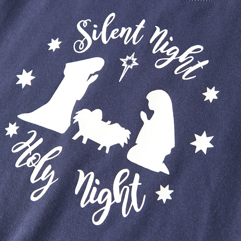 （In Stock E35-2-1）Mommy and Me Silent Night Print Cotton Top