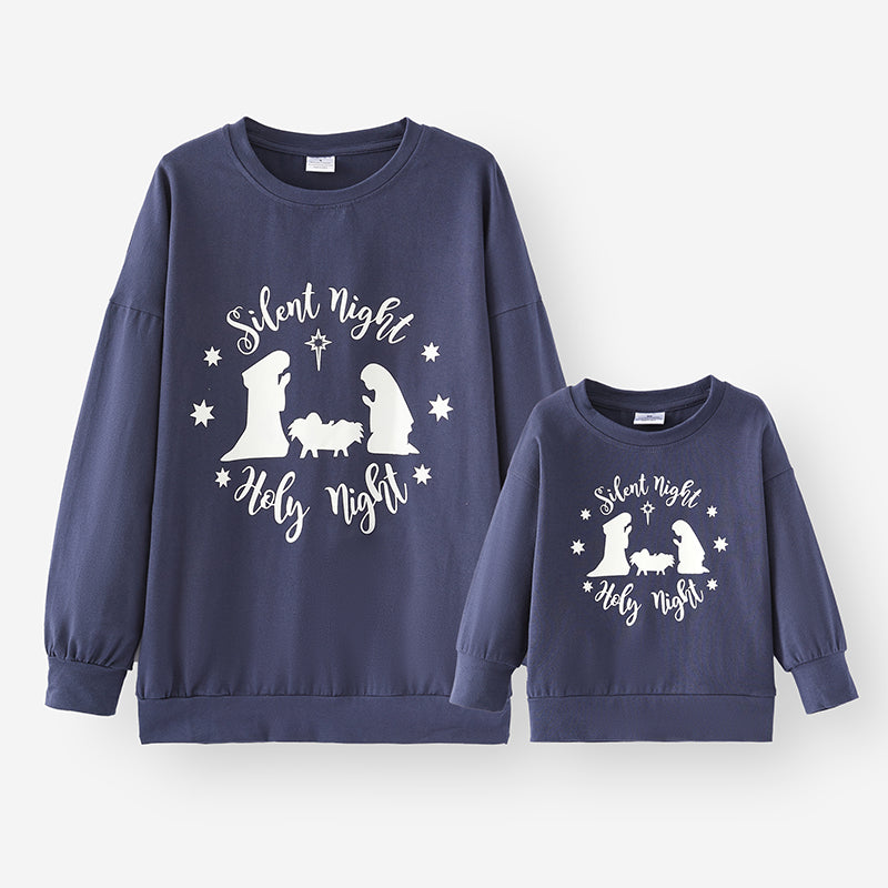 （In Stock E35-2-1）Mommy and Me Silent Night Print Cotton Top