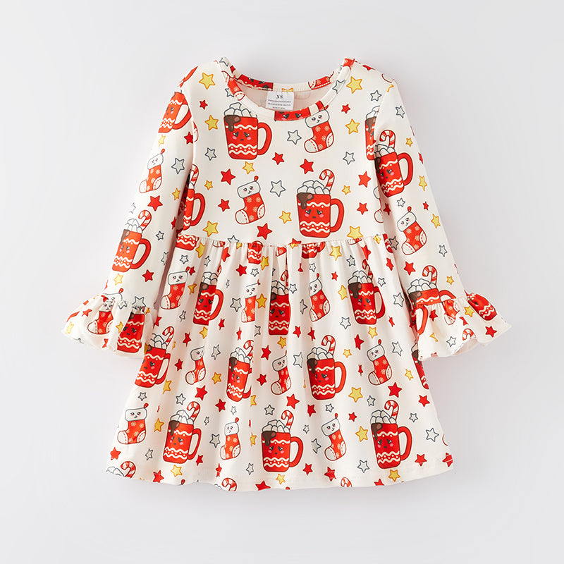 （In Stock G7-1-2）Girls Christmas Print Milk Silk Dress