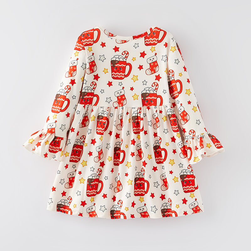 （In Stock G7-1-2）Girls Christmas Print Milk Silk Dress