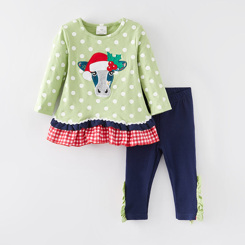 （In Stock G9-1-3）Girls Christmas Applique Outfit Set