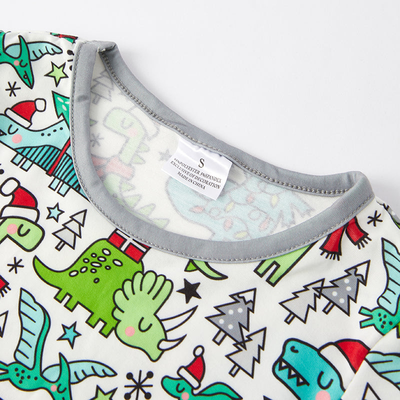 （In Stock G7-2-2）Boys Christmas Dino Print Pajamas