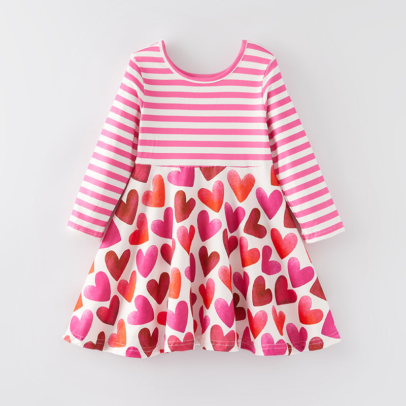 （In Stock E14-3-1）One Pack(8 Pieces total) Sale Girls Valentine's Day Print Dress