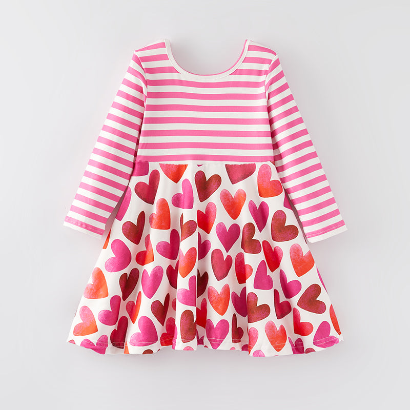 （In Stock E14-3-1）One Pack(8 Pieces total) Sale Girls Valentine's Day Print Dress