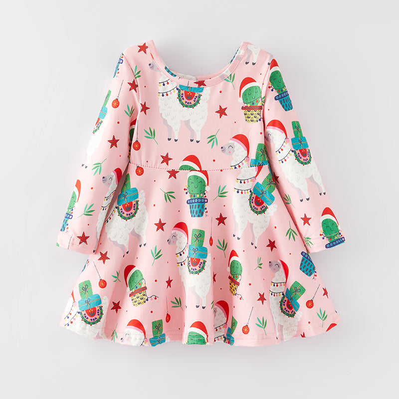 （In Stock G7-3-3）Girls Christmas Print Milk Silk Dress