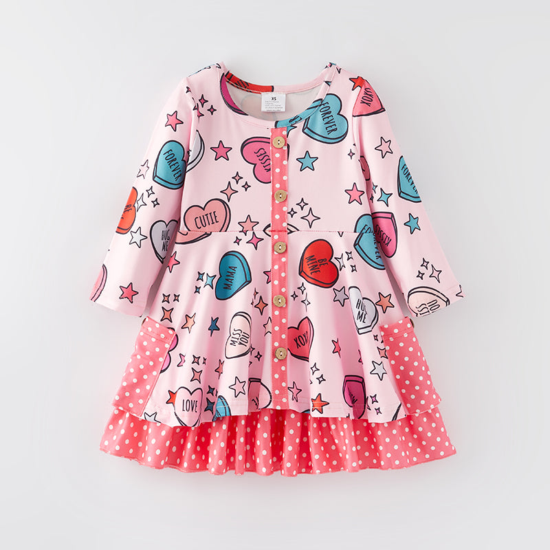 （In Stock L8-1-2）Girls Valentine's Day Print Dress