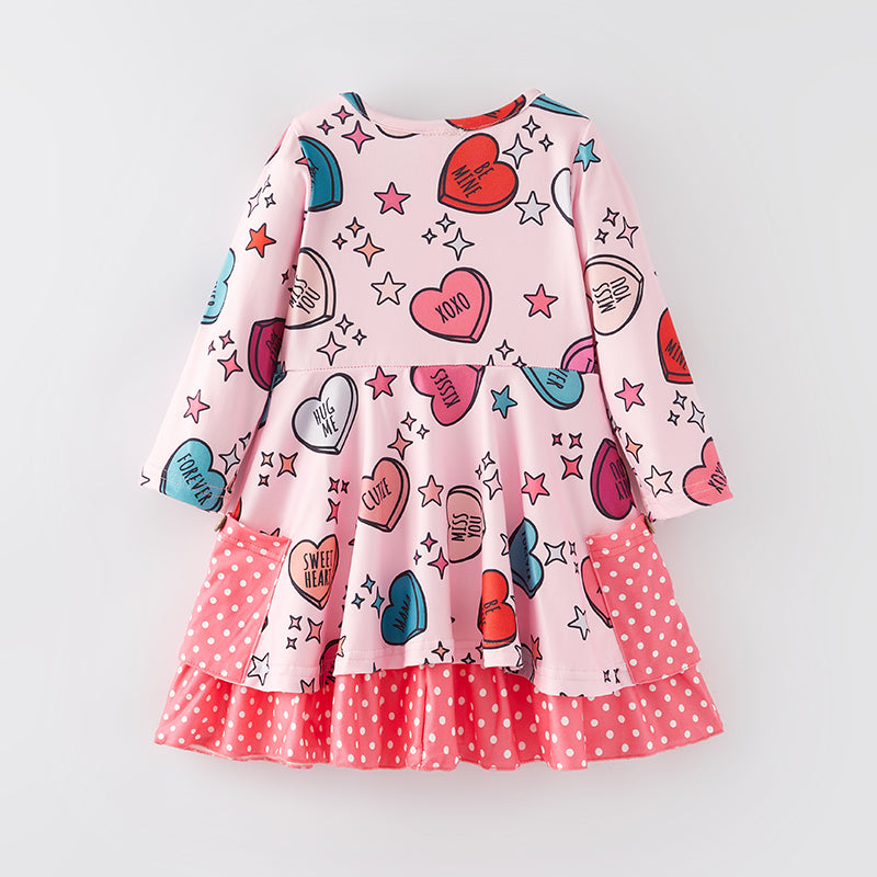 （In Stock L8-1-2）Girls Valentine's Day Print Dress