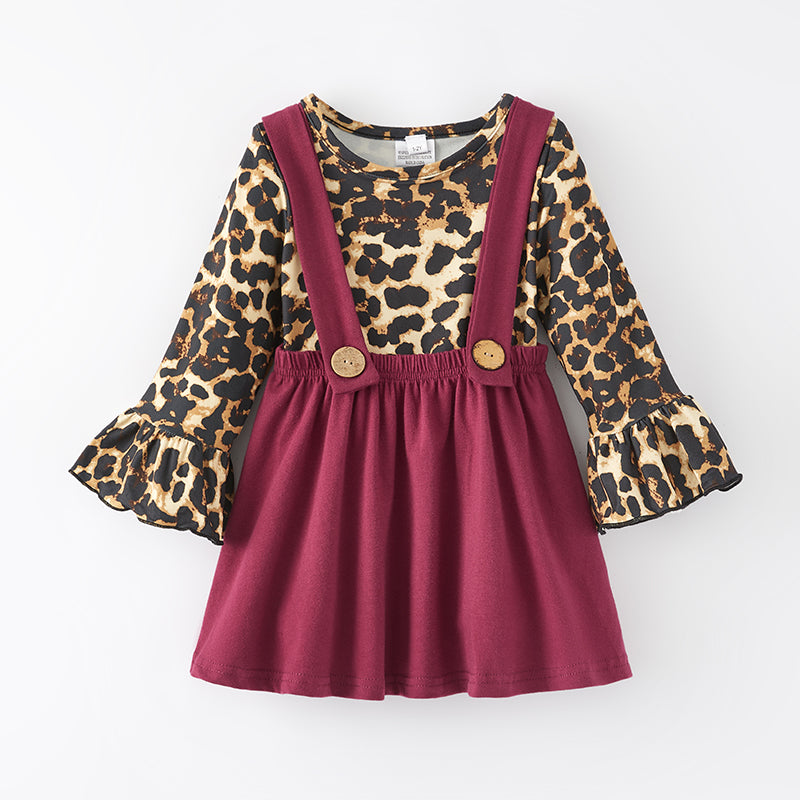 （In Stock L15-4-1）Girls Fall Leopard Print Slip Dress