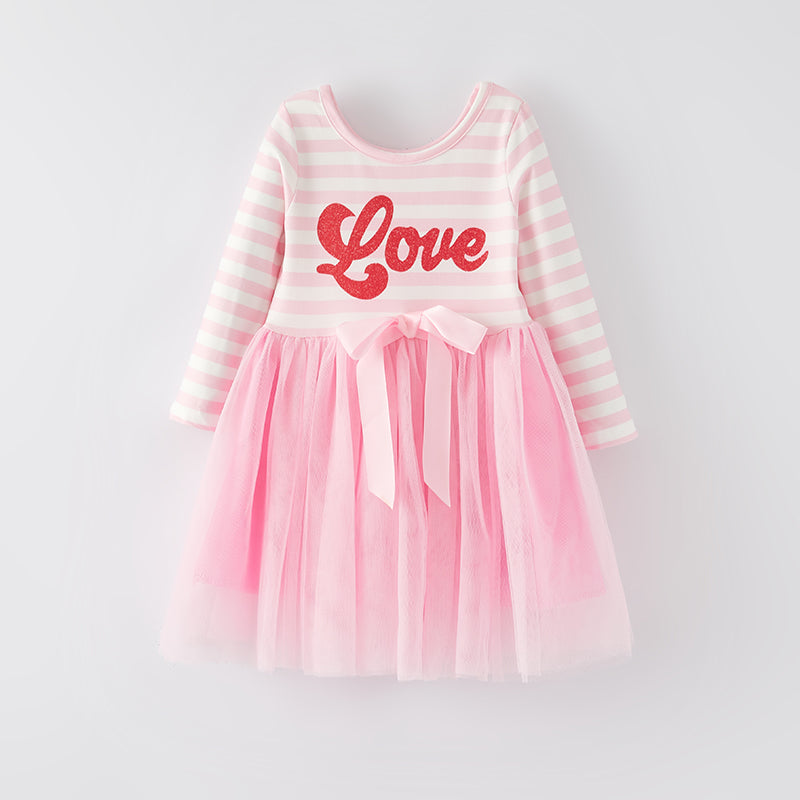 （In Stock G23-4-3）Girls Valentine's Day Print Tulle Dress