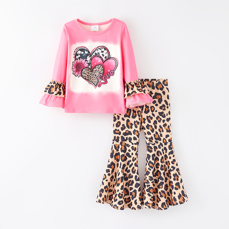 （In Stock G22-5-1）Girls Valentine's Day Print Outfit Set