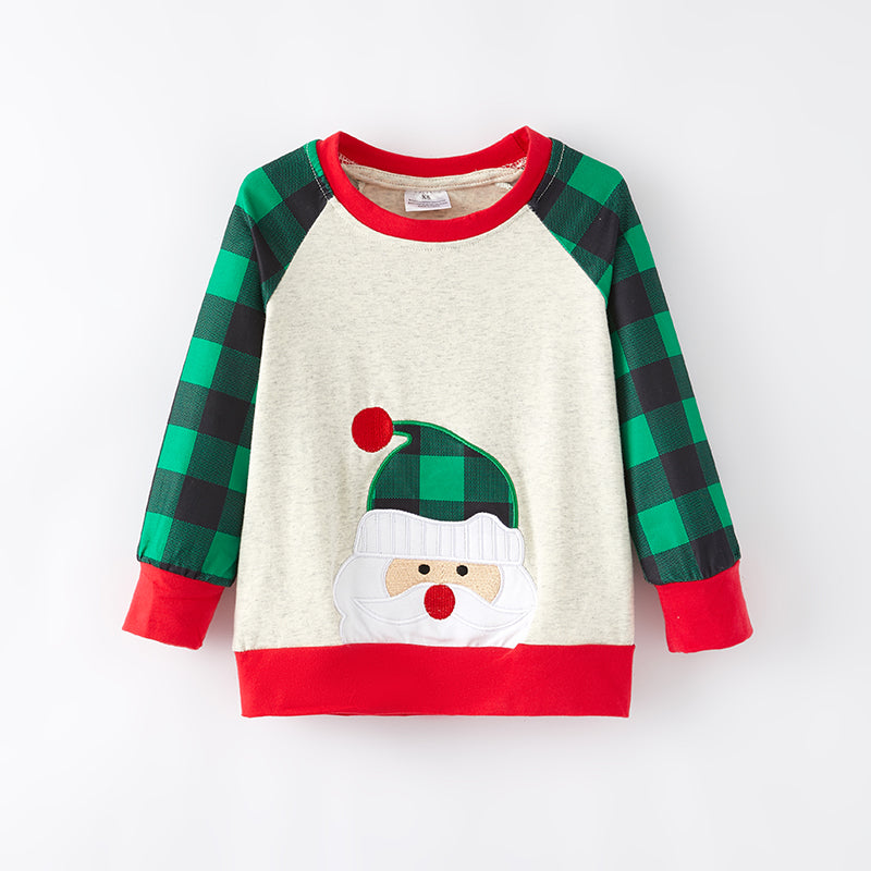 （In Stock G7-2-2）Boys Christmas Santa Applique Top