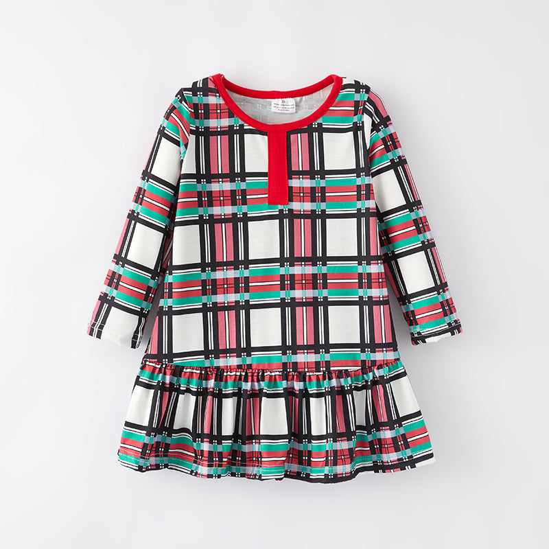 （In Stock G8-3-3）Girls Christmas Plaid Dress