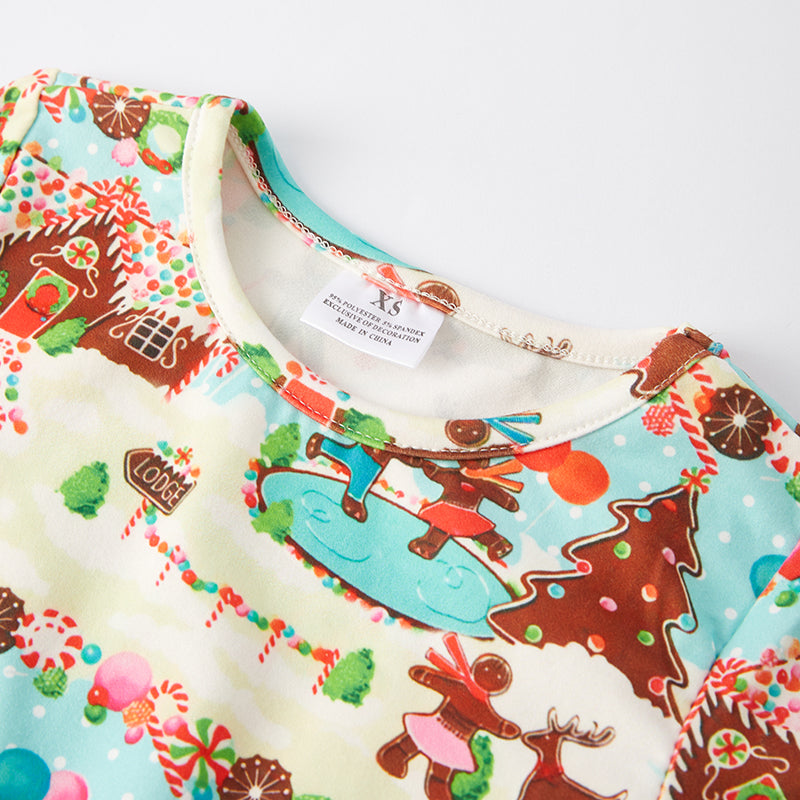 （In Stock G9-1-1）Girls Christmas Gingerbread Man Print Dress