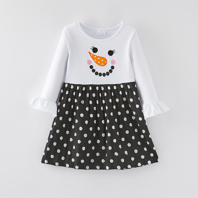 （In Stock G8-3-3）Girls Christmas Snowman Applique Dress