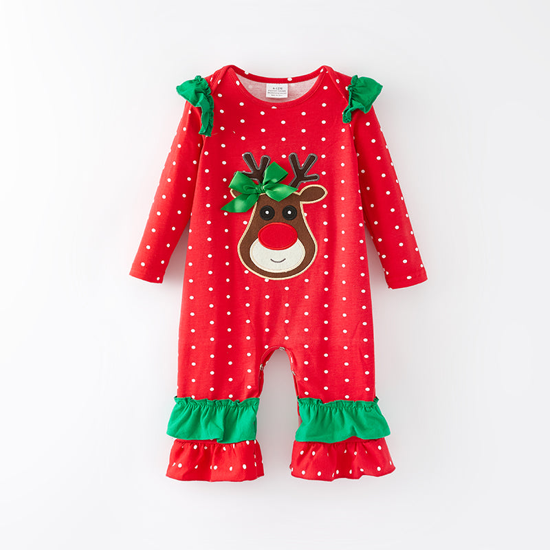 （In Stock L36-1-2）Baby Girls Christmas Elk Applique Romper