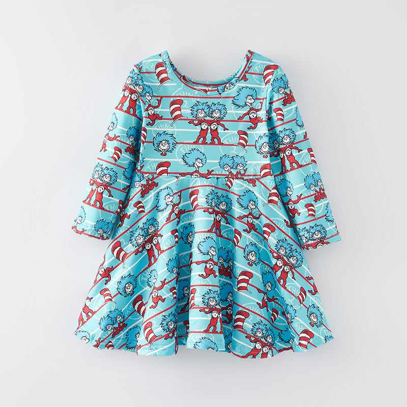 （In Stock L32-2-1）Girls Fall DR SEUSS Print Dress