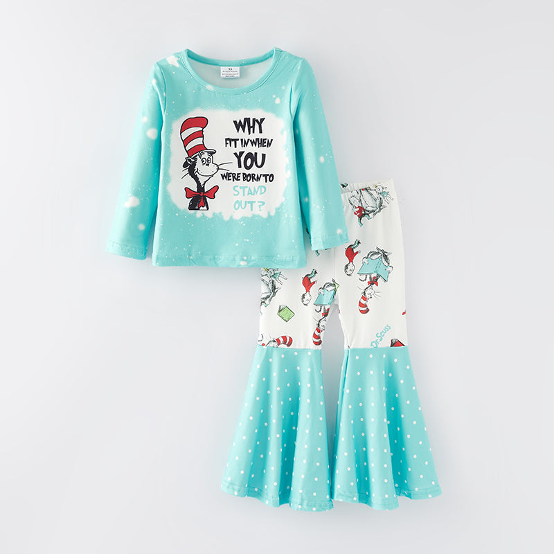 （In Stock L32-1-1）Girls Fall DR SEUSS Print Outfit Set