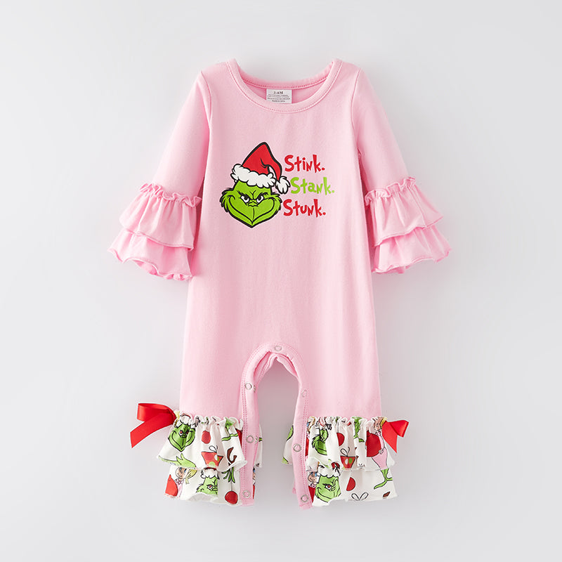 （In Stock L36-4-2）One Pack(15 Pieces total) Sale Baby Girls Christmas Print Romper