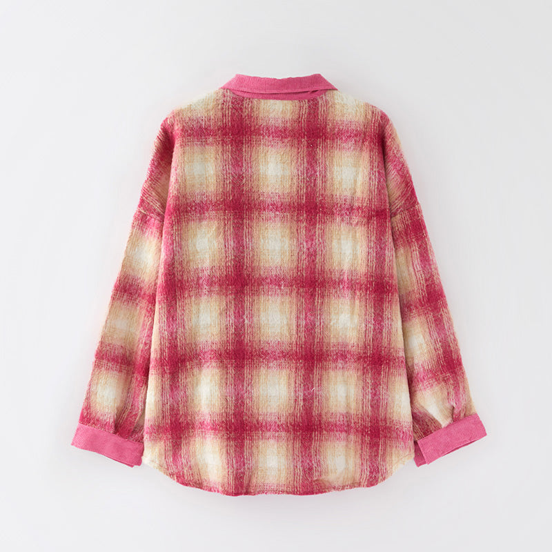 （In Stock Q8-4-1）Adults Fall and Winter Pink Plaid Coat