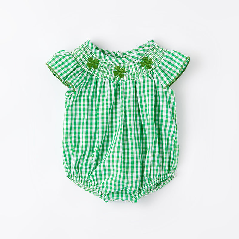 （In Stock G22-2-1）One Pack(21 Pieces total) Baby Girls St.Patrick's Day Embroidery Smocked Romper