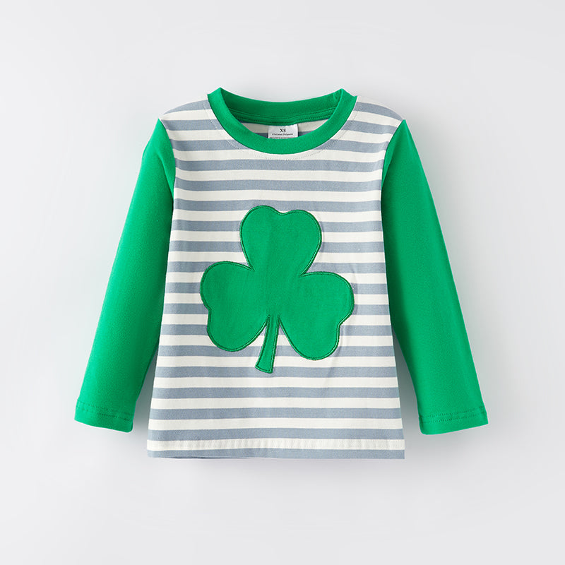 （In Stock G22-5-1）Boys St.Patrick's Day Shamrock Applique Cotton Top