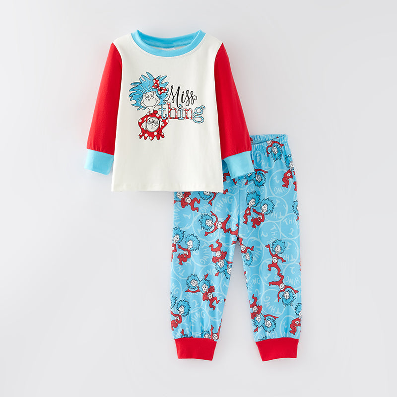 （In Stock L32-2-1）Girls Spring DR SEUSS Print Pajamas