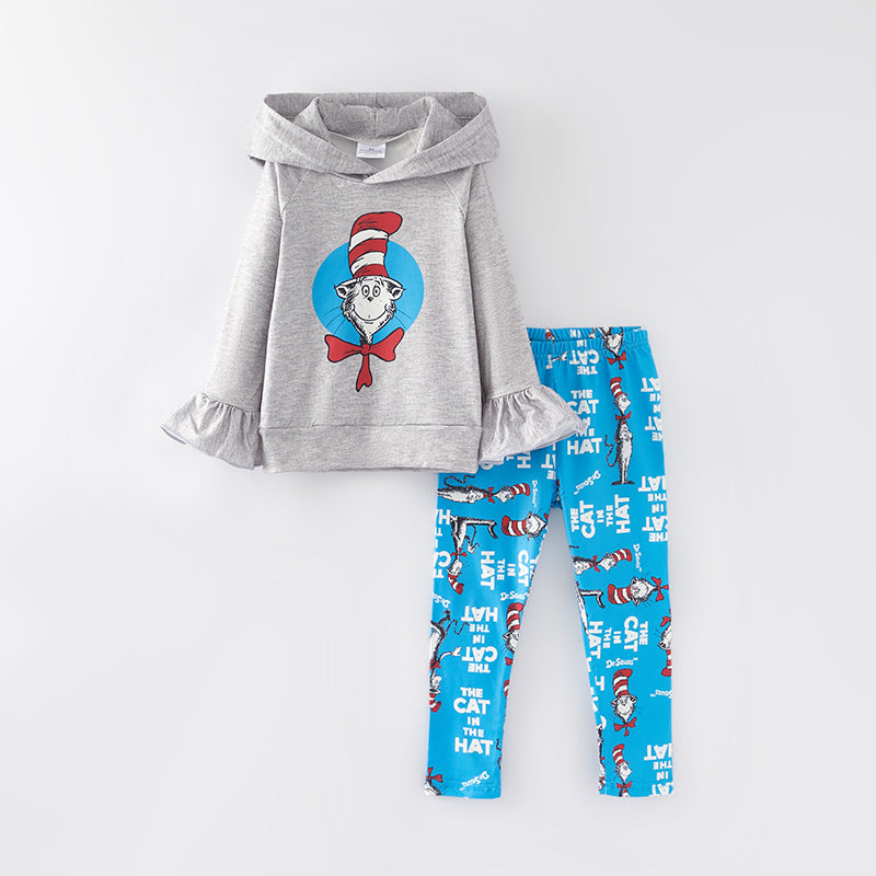 （In Stock L32-3-1）Girls Spring DR SEUSS Print Outfit Set