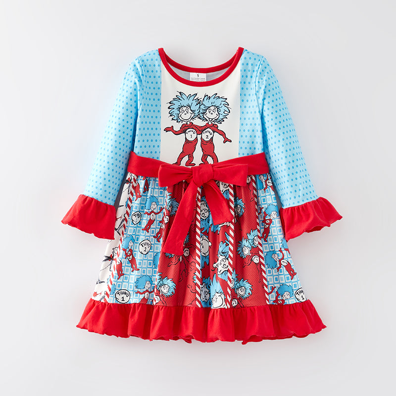 （In Stock L32-1-1）Girls Spring DR SEUSS Print Dress