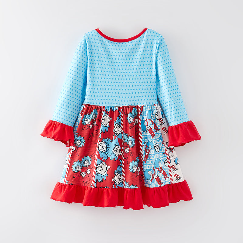 （In Stock L32-1-1）Girls Spring DR SEUSS Print Dress