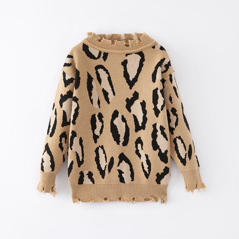 （In Stock L15-1-1）Girls Fall Leopard Print Sweater