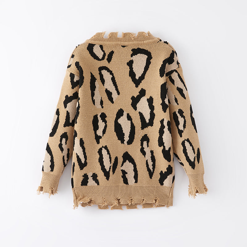 （In Stock L15-1-1）Girls Fall Leopard Print Sweater