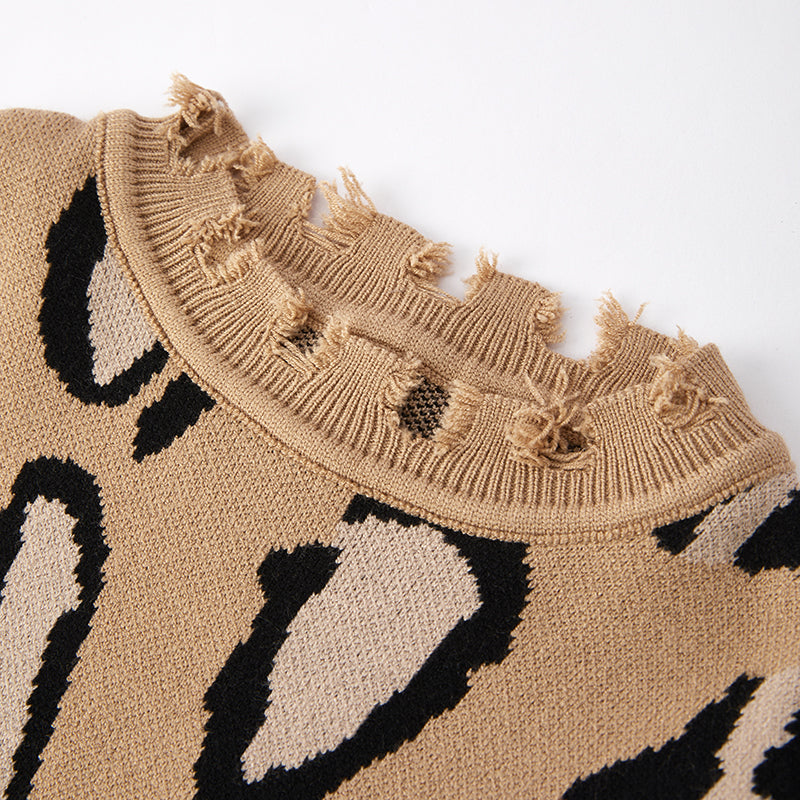 （In Stock L15-1-1）Girls Fall Leopard Print Sweater