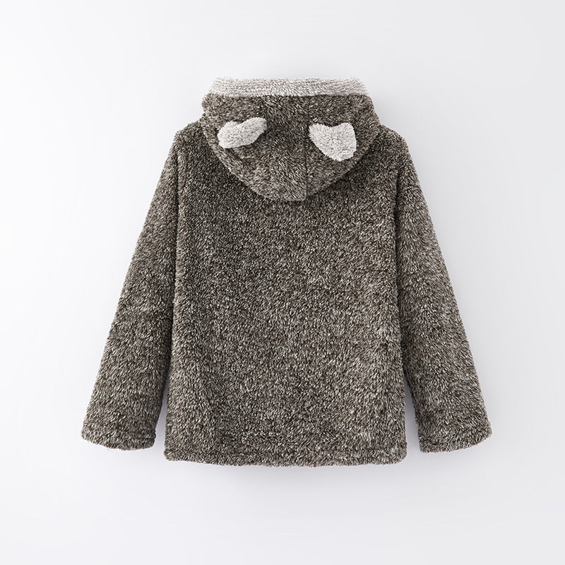 （In Stock L15-1-2）Girls Fall and Winter Bear Ears Grey Fuzzy Coat