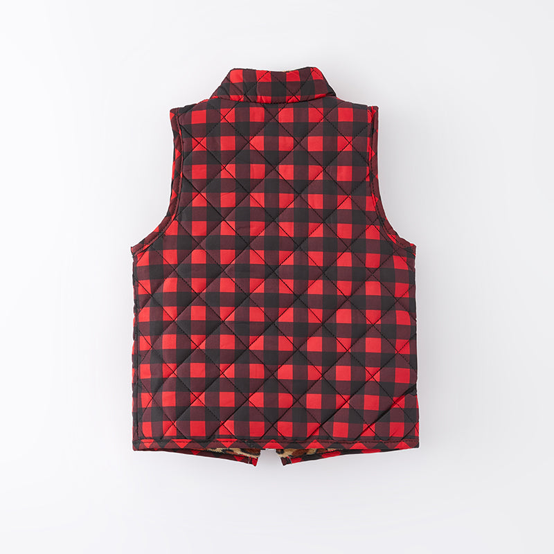 （In Stock L15-2-1）Girls Fall Red Plaid Reversible Vest