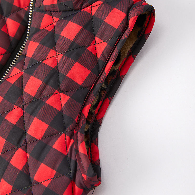 （In Stock L15-2-1）Girls Fall Red Plaid Reversible Vest