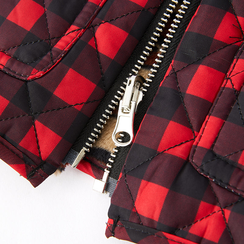 （In Stock L15-2-1）Girls Fall Red Plaid Reversible Vest