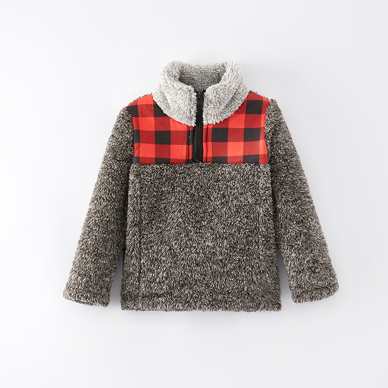 （In Stock L18-2-3）Girls Fall and Winter Grey Plush Coat