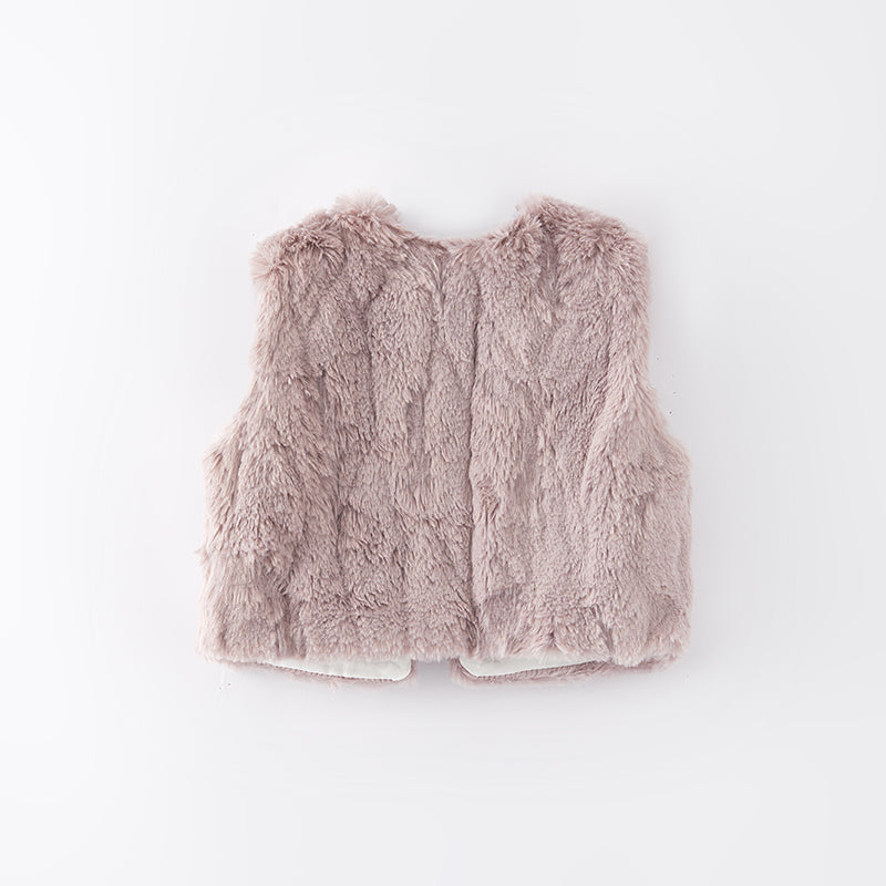 （In Stock G5-3-1）Girls Fall Smoky Pink Faux Fur Vest