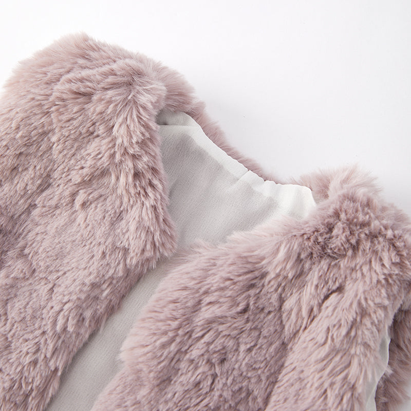 （In Stock G5-3-1）Girls Fall Smoky Pink Faux Fur Vest