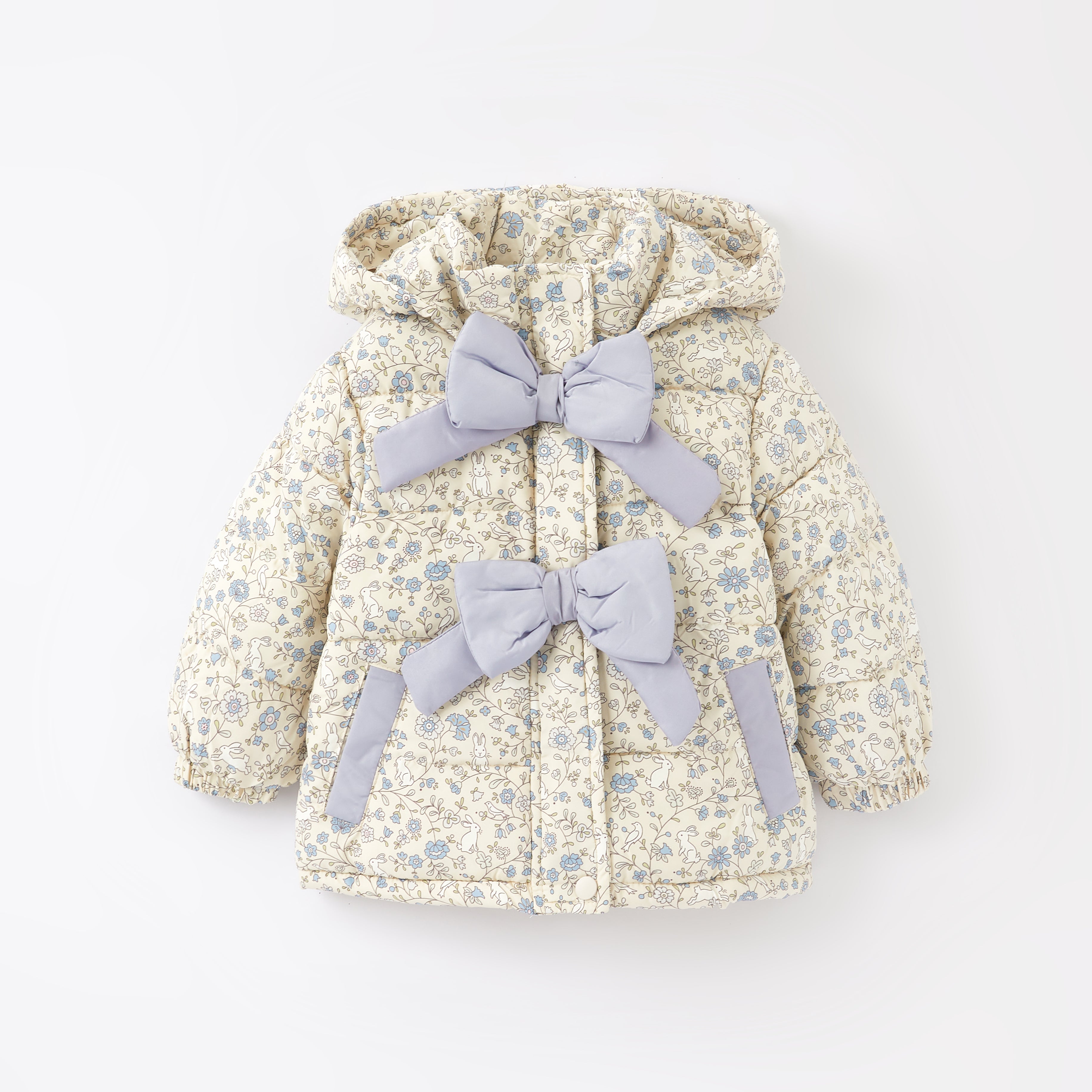 （Pre Order）Adorable Floral Winter Coats with Oversized Bows for Little Girls