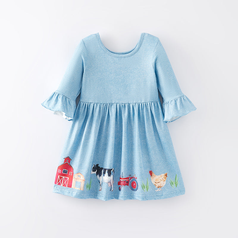 （In Stock G22-4-1）Girls Spring Farm Print Dress