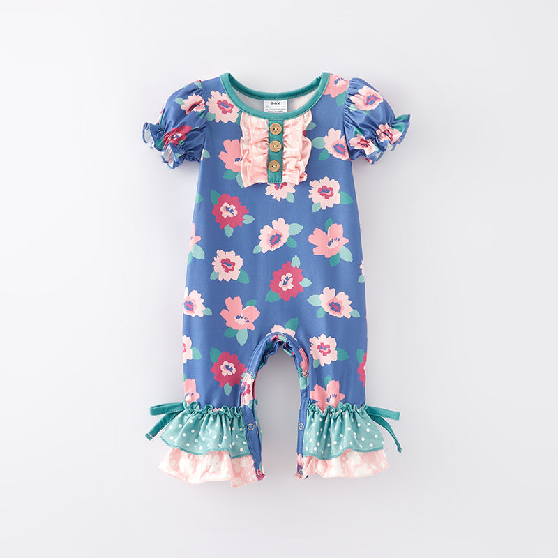 （In Stock E29-5-1）One Pack(2 Pieces total) Sale Baby Girls Spring Floral Print Romper