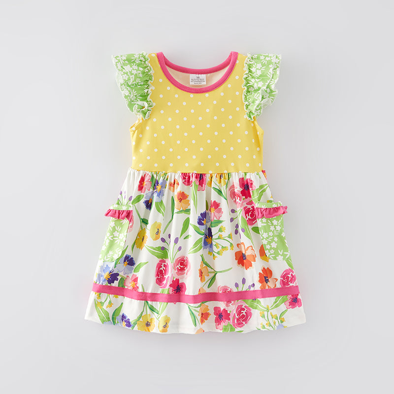 （In Stock E30-5-2）Girls Spring Floral Print Dress