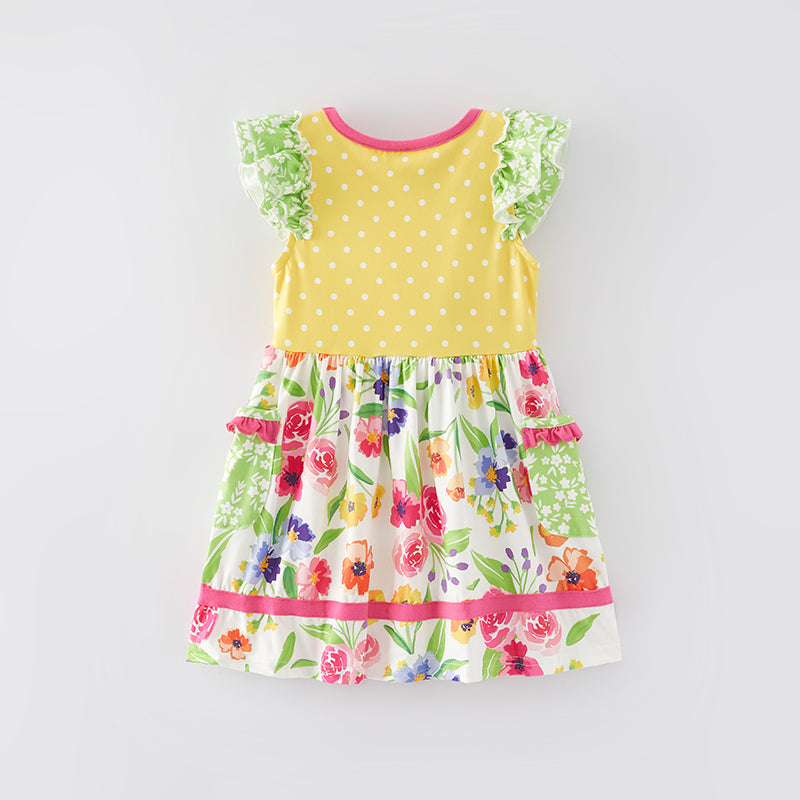 （In Stock E30-5-2）Girls Spring Floral Print Dress