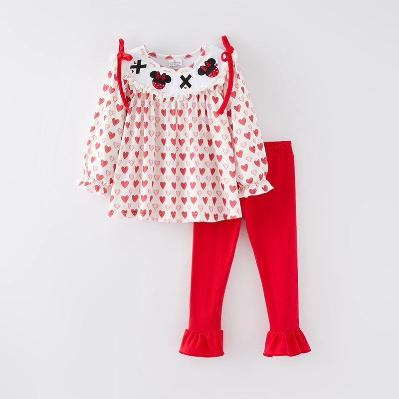 （In Stock A6-5-2）Girls Valentine's Day Embroidery Outfit Set