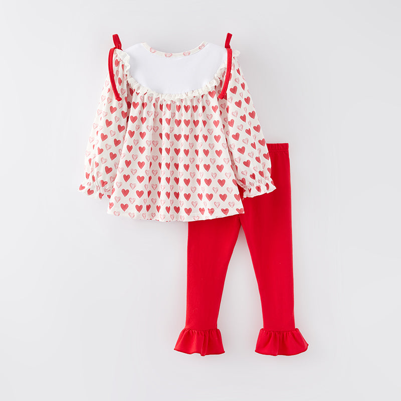 （In Stock A6-5-2）Girls Valentine's Day Embroidery Outfit Set